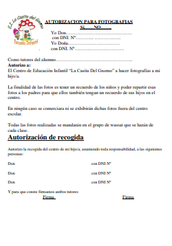 Autorización para fotografías