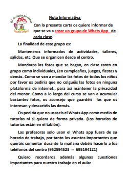 Whatsapp nota informativa